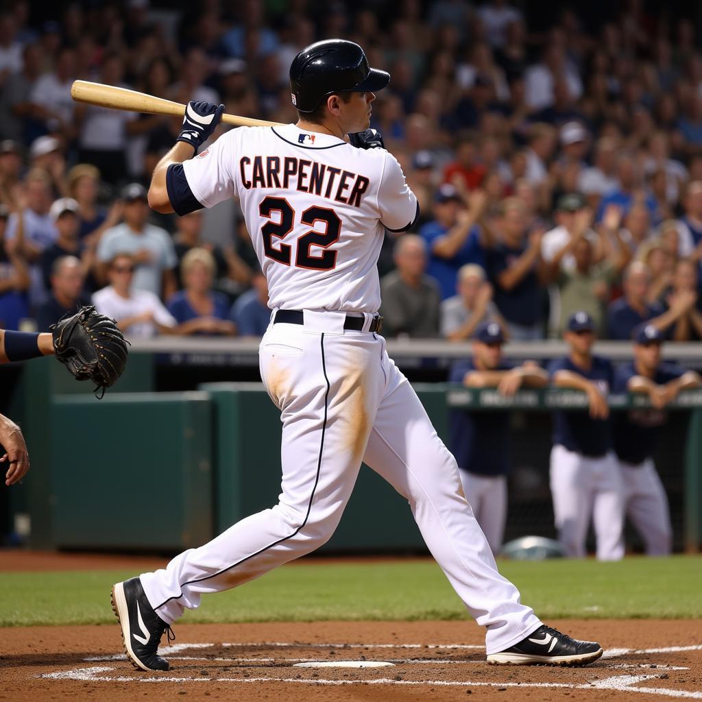 Kerry Carpenter hitting a home run while wearing his Detroit Tigers jersey.