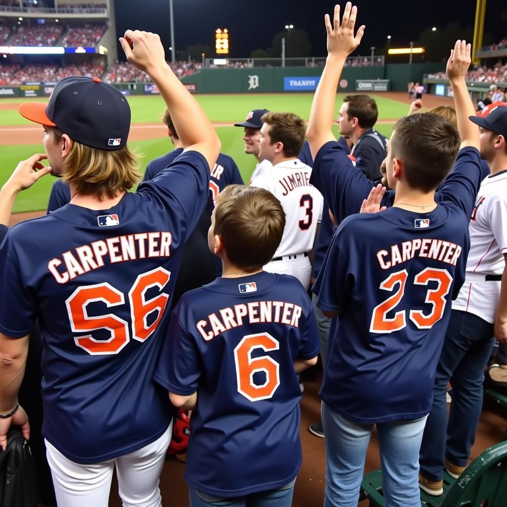 Detroit Tigers fans wearing Kerry Carpenter shirts