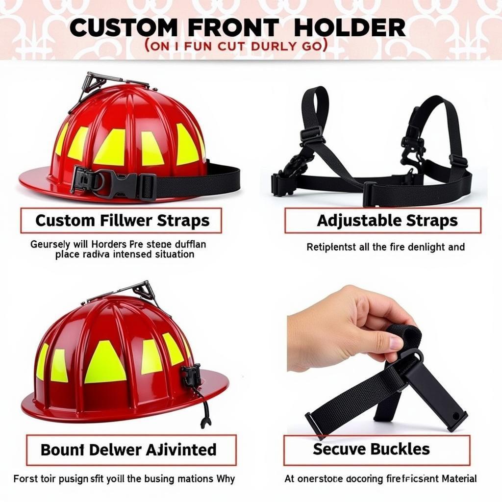 Close-up view of a fire helmet front holder showcasing its adjustable straps, secure buckles, and durable material.