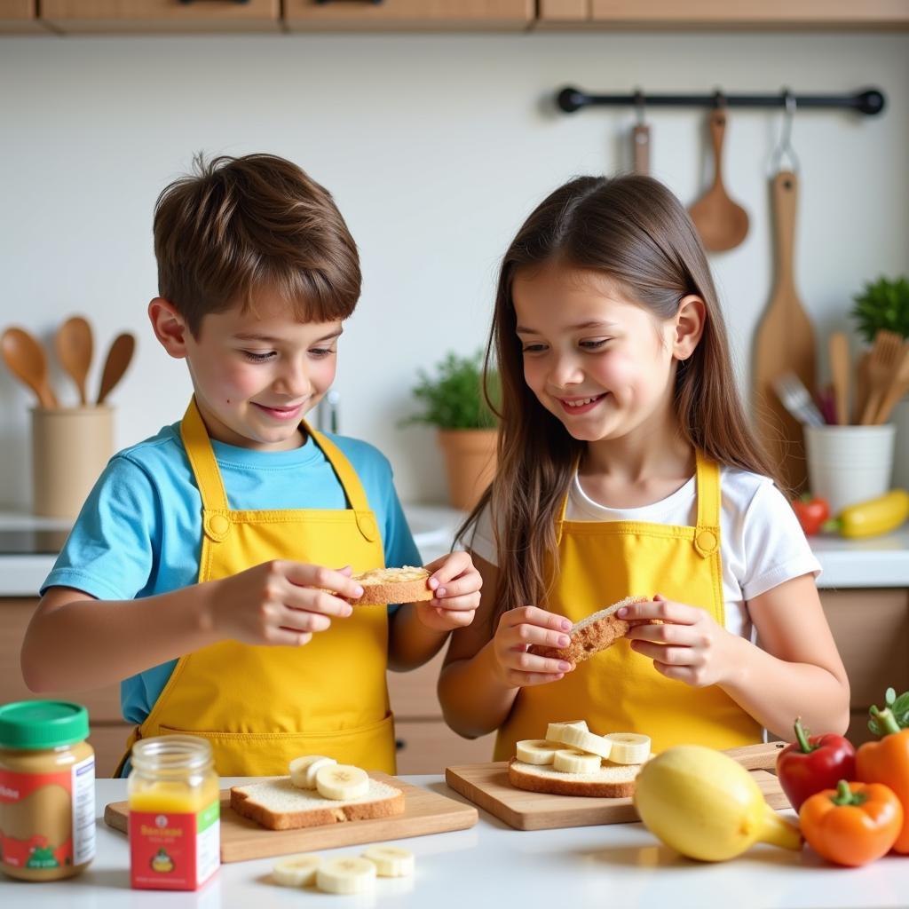 Kids Packing Peanut Butter Sandwiches