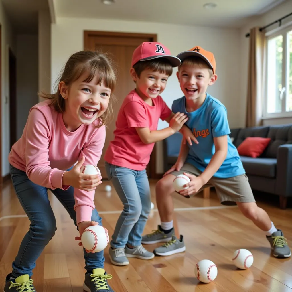 Children Enjoying Indoor Baseball with Soft Baseballs