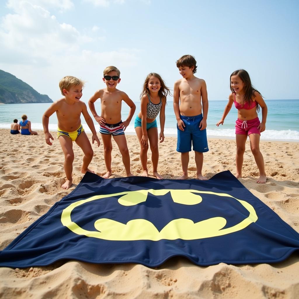 Kids having fun with a Batman Beach Towel