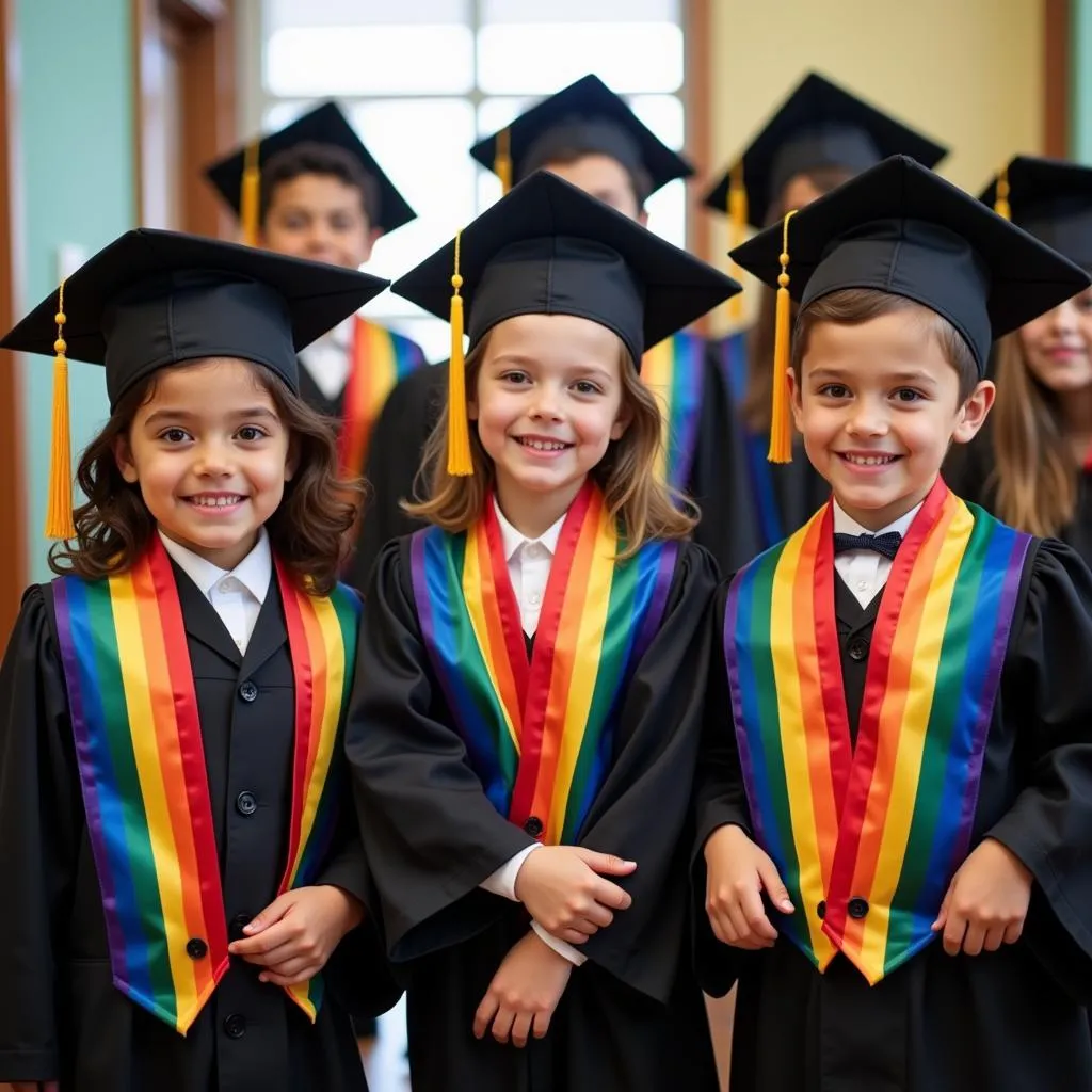 Kindergarten Graduation Ceremony with Children Wearing Stoles