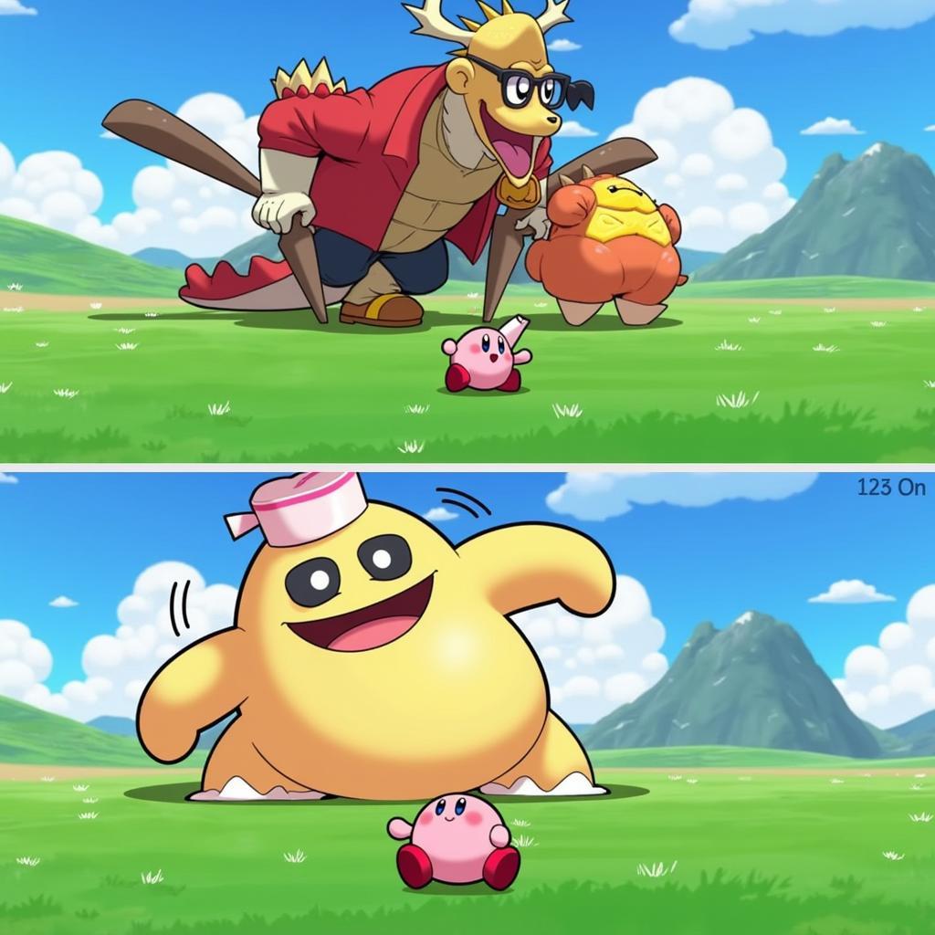 Kirby battling a boss with Rick's abilities