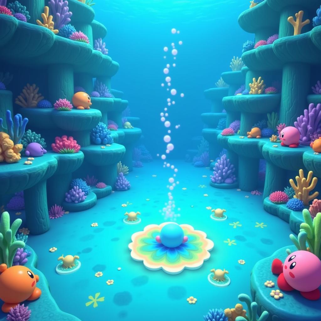 Kirby using Kine's abilities in an underwater level