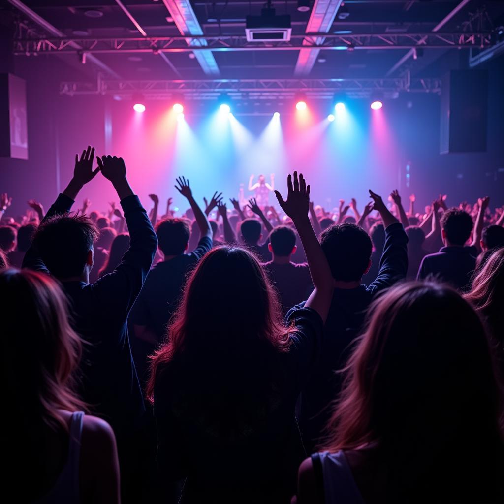 Enthusiastic crowd dancing at a Kpop club night in Seattle