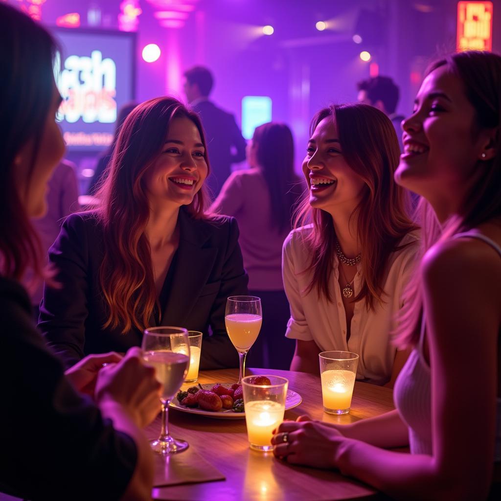 Group of friends enjoying drinks and socializing at a Kpop club night in Seattle