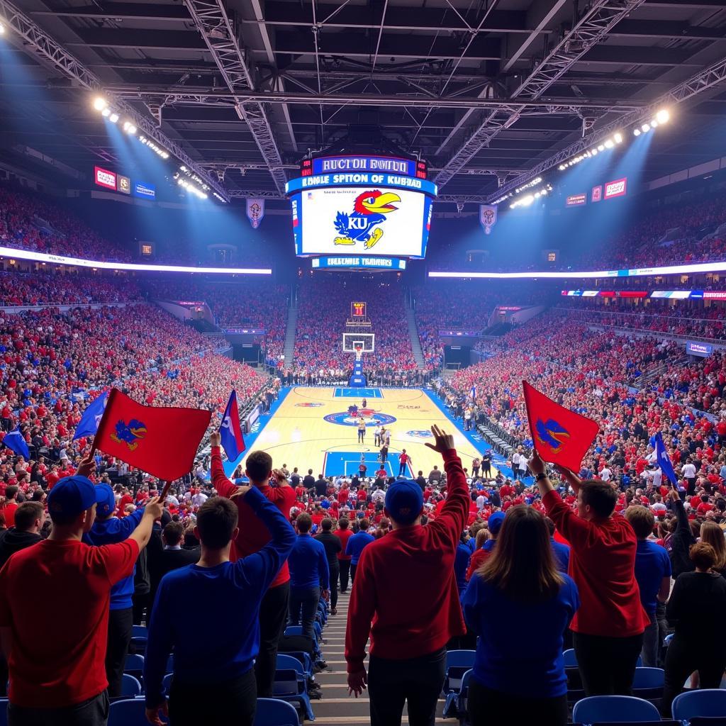 KU fans waving flags in the stadium