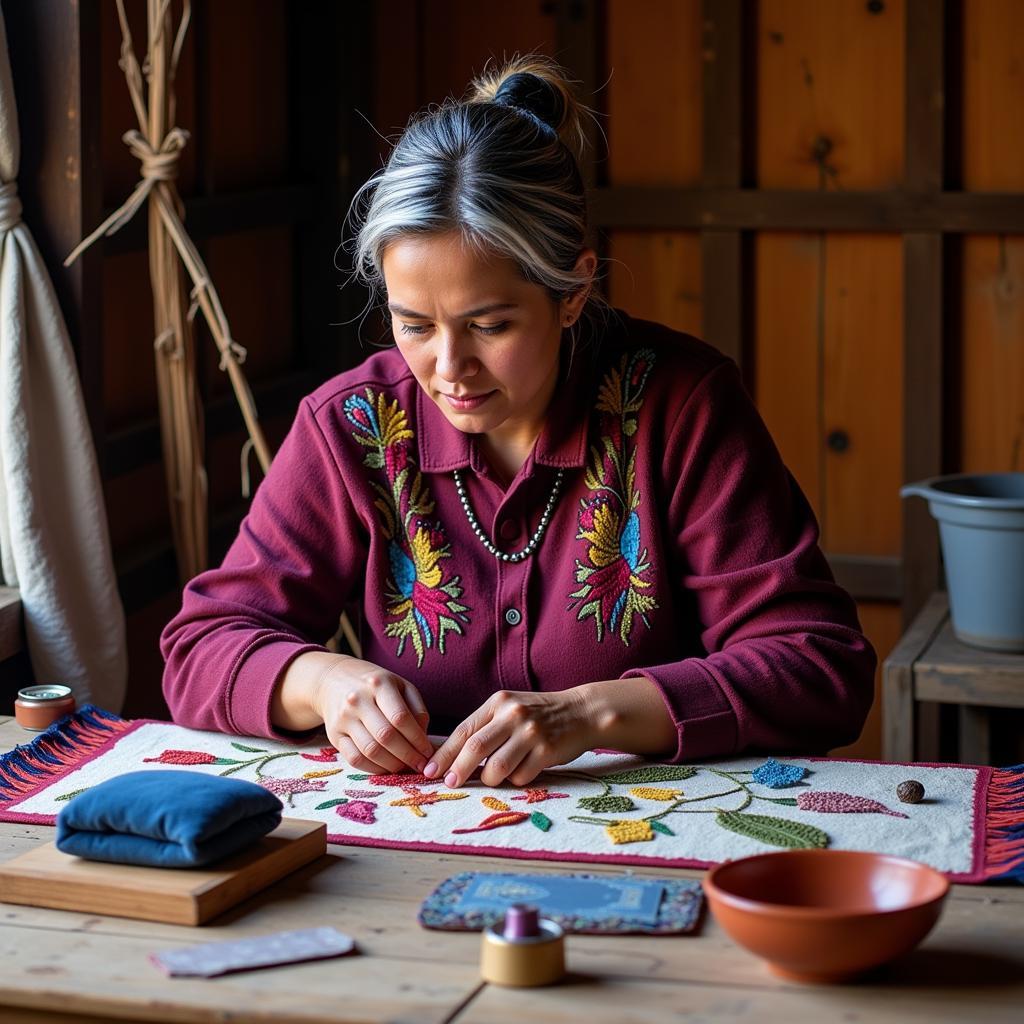 Kuna Woman Creating a Mola