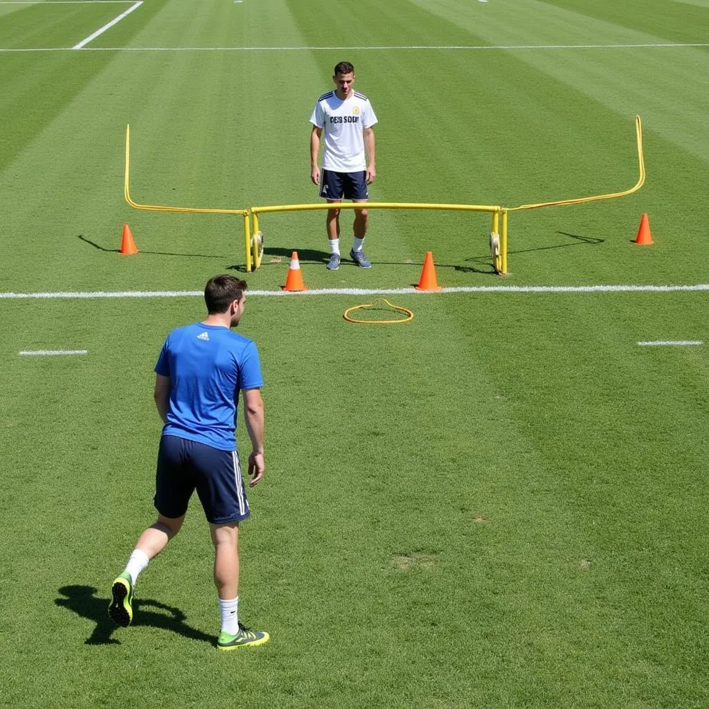 Footballer practicing with a Kyle Tee