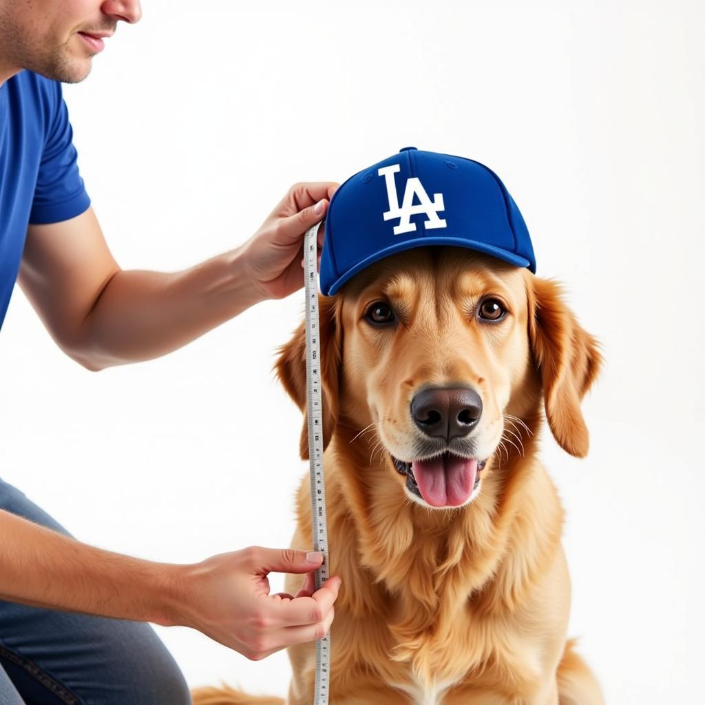 Measuring a Dog for a Dodgers Hat