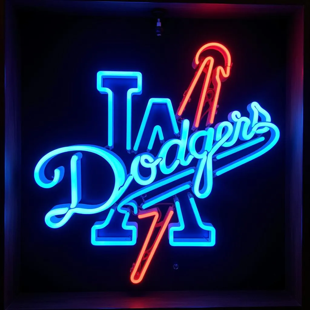 LA Dodgers Neon Sign in a Home Bar Setting