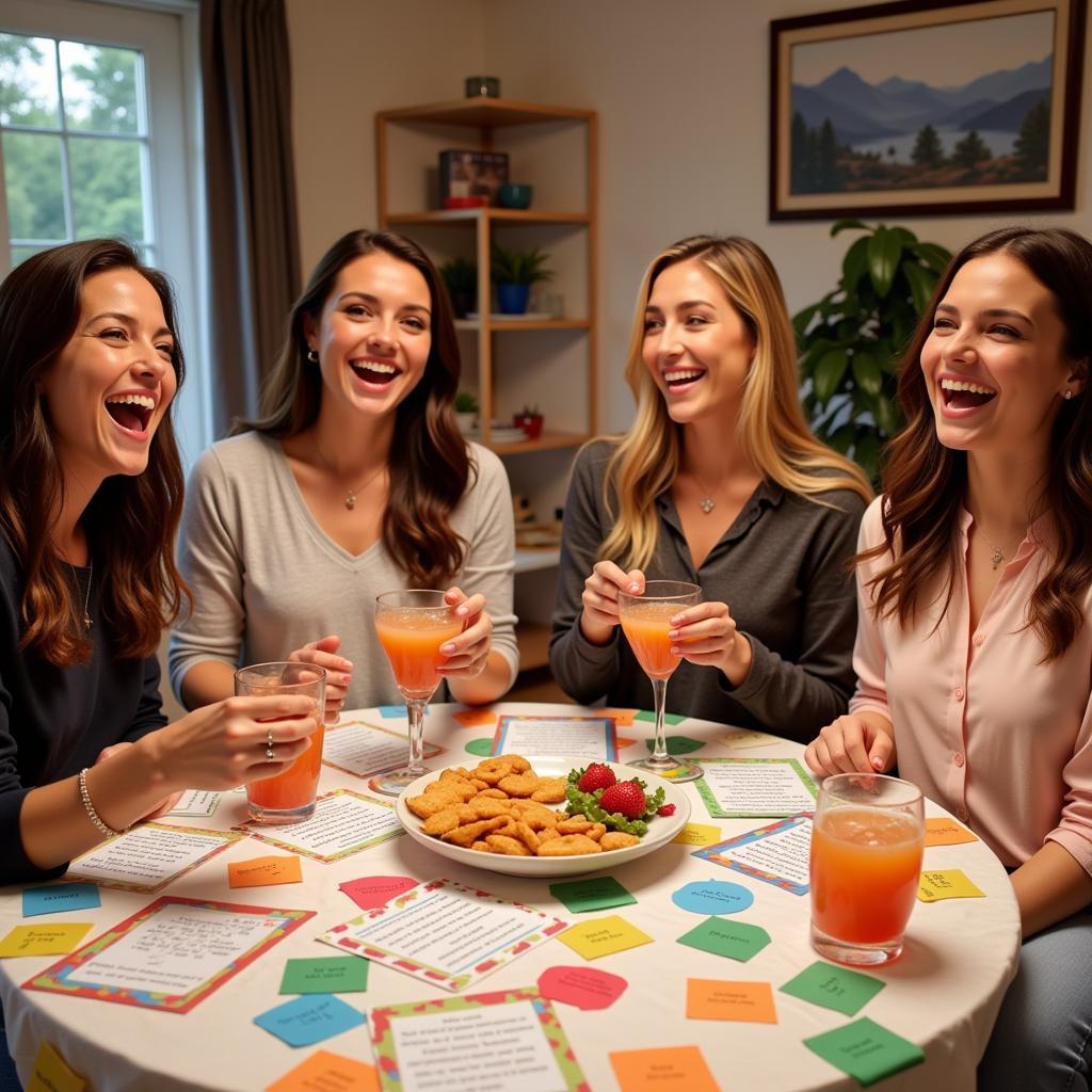 Printable Ladies Night Games - A group of friends gathered around a table laughing and playing games