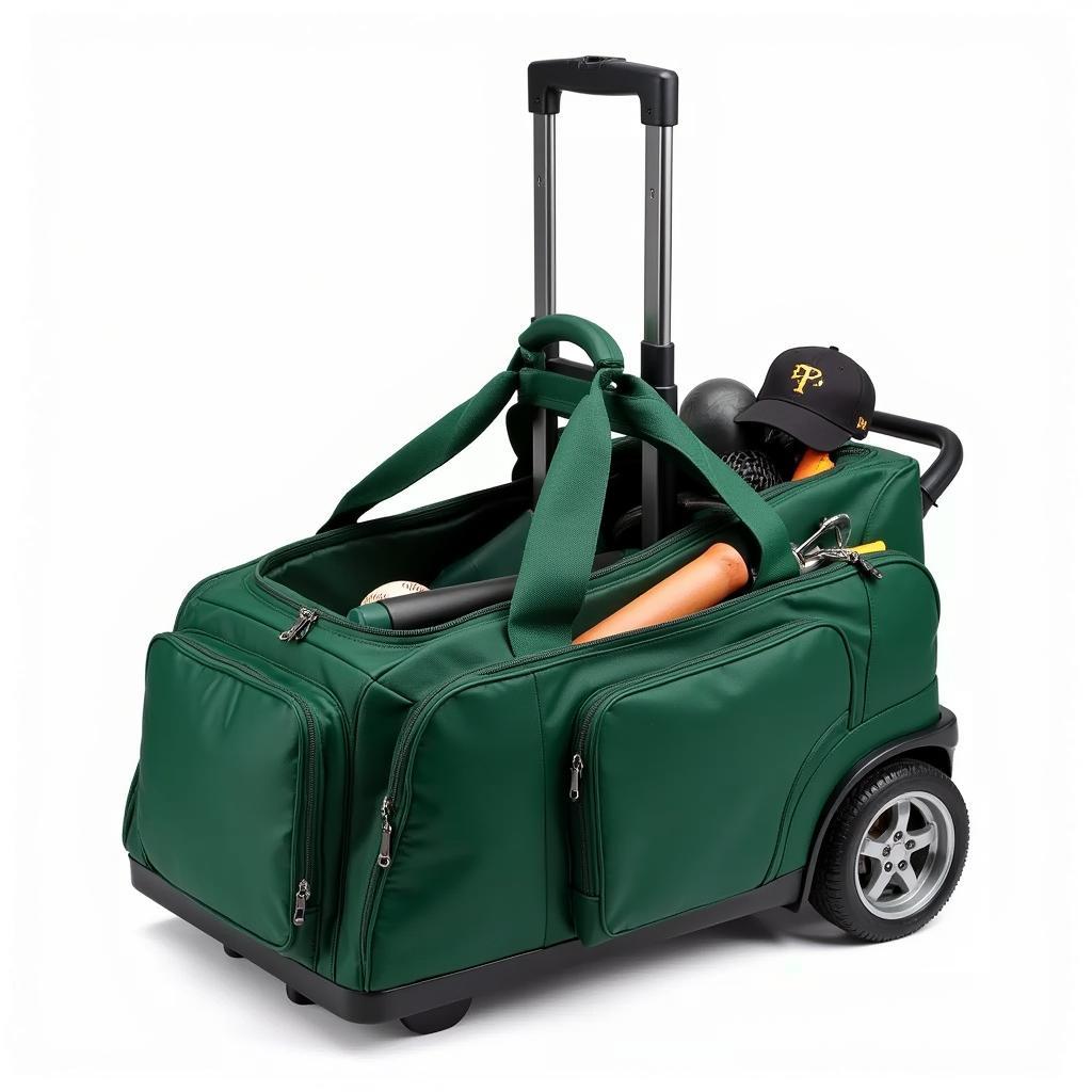 Large Green Baseball Bag With Wheels and Extended Handle