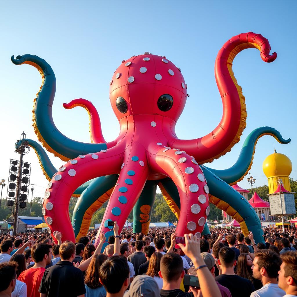 Giant inflatable animal at a music festival.