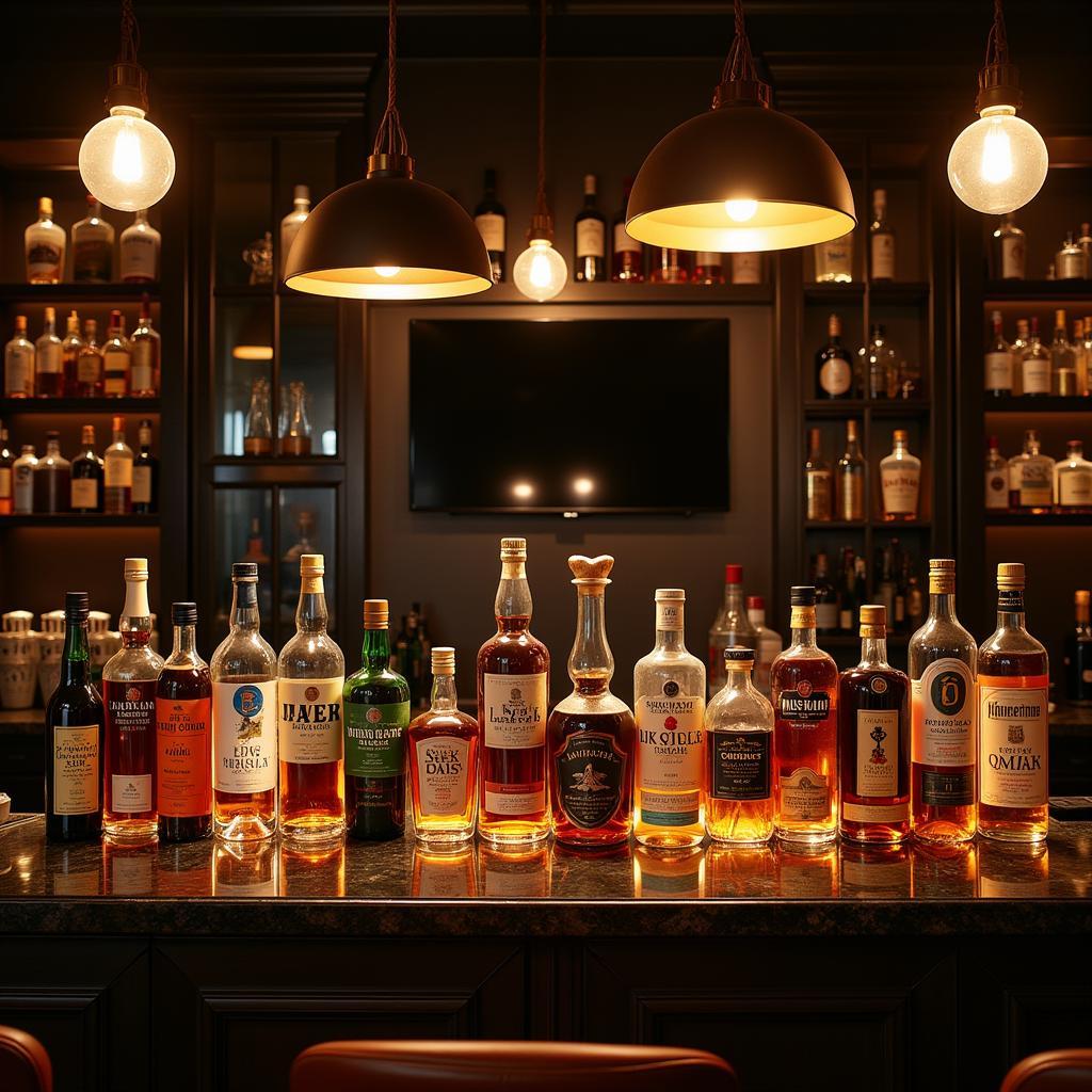 Large Liquor Bottles Displayed on a Home Bar