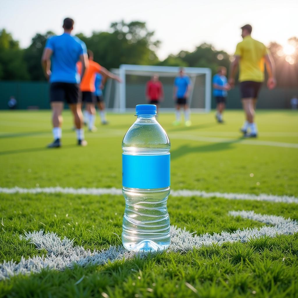 Hydrating with a 128 oz water bottle during football practice