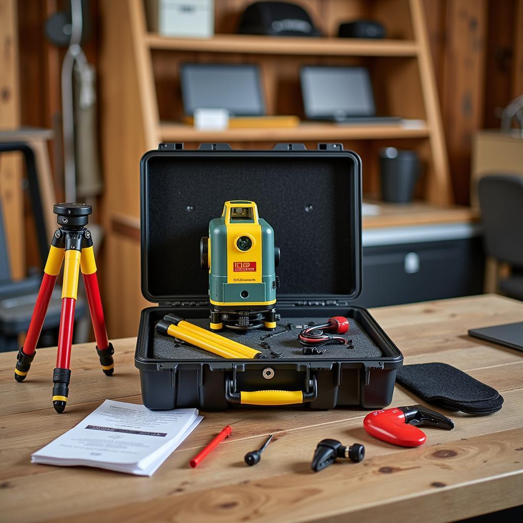 Organized workspace with a laser check storage box