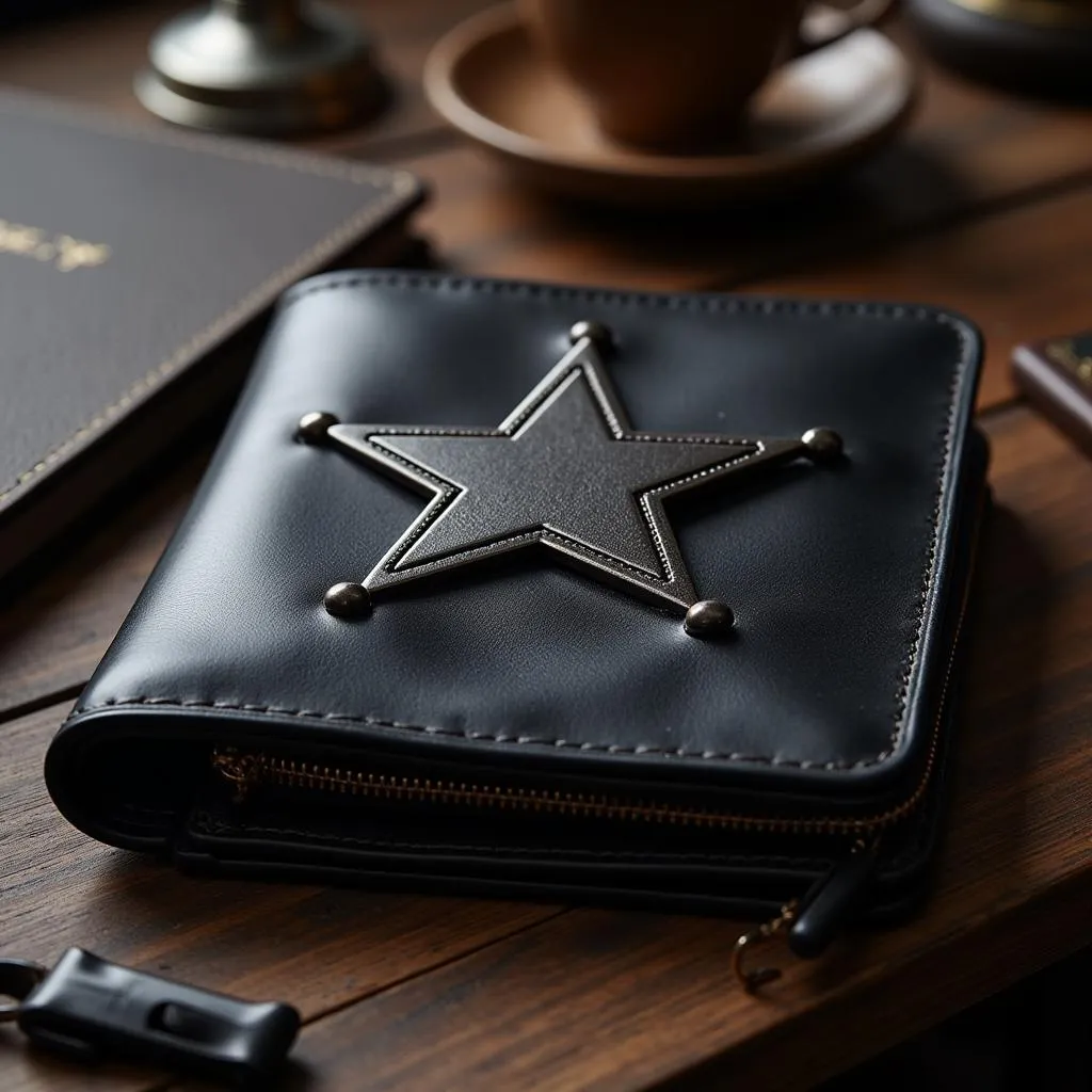 Leather badge wallet with six point star design