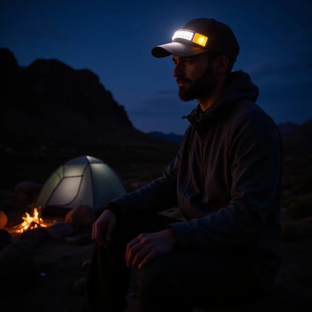 LED Baseball Hat While Camping