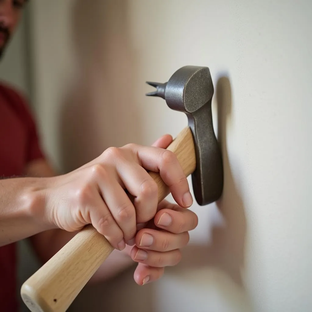 Left-Handed Person Hammering a Nail