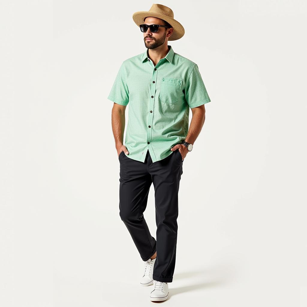 Men's Light Green Hawaiian Shirt Outfit Inspiration