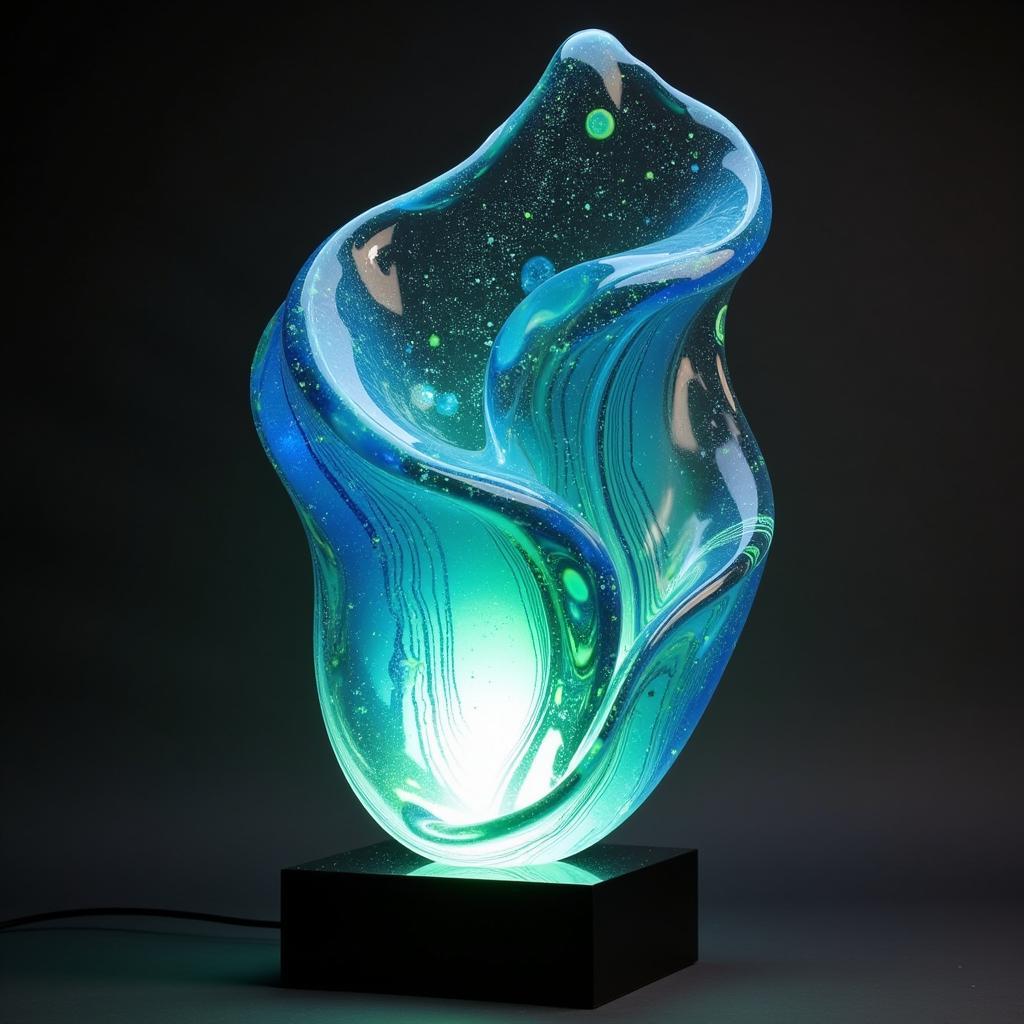 Glass sculpture illuminated on a lighted base