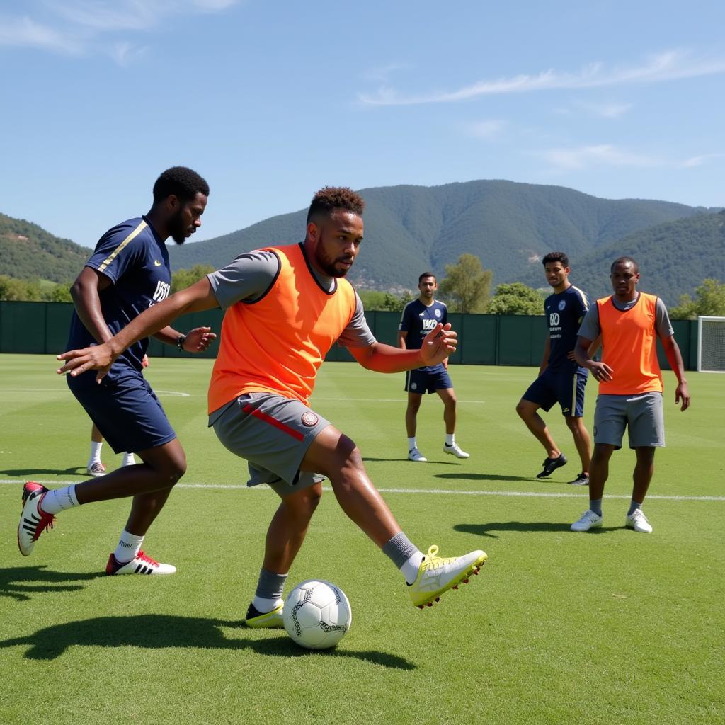 Players practicing passing drills