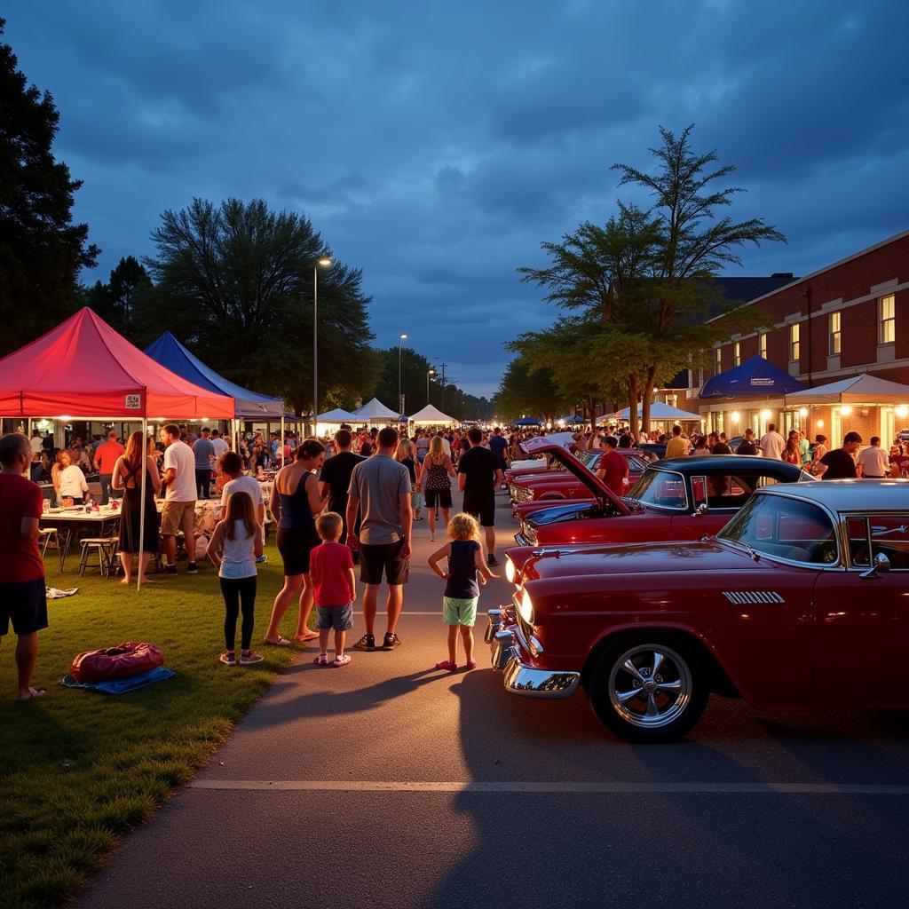 Families enjoying the Lite the Nite Car Show