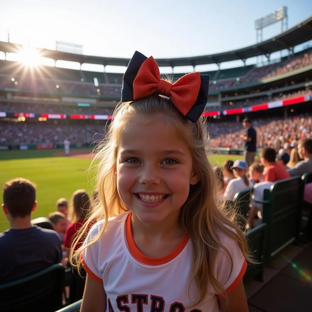 Little Girl with Astros Hair Bow at a Game