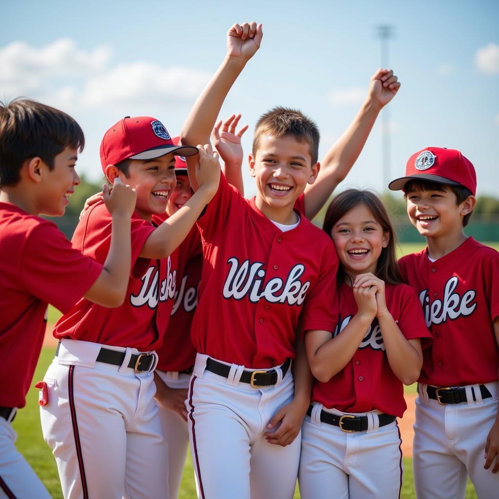 Little League team celebrating a victory