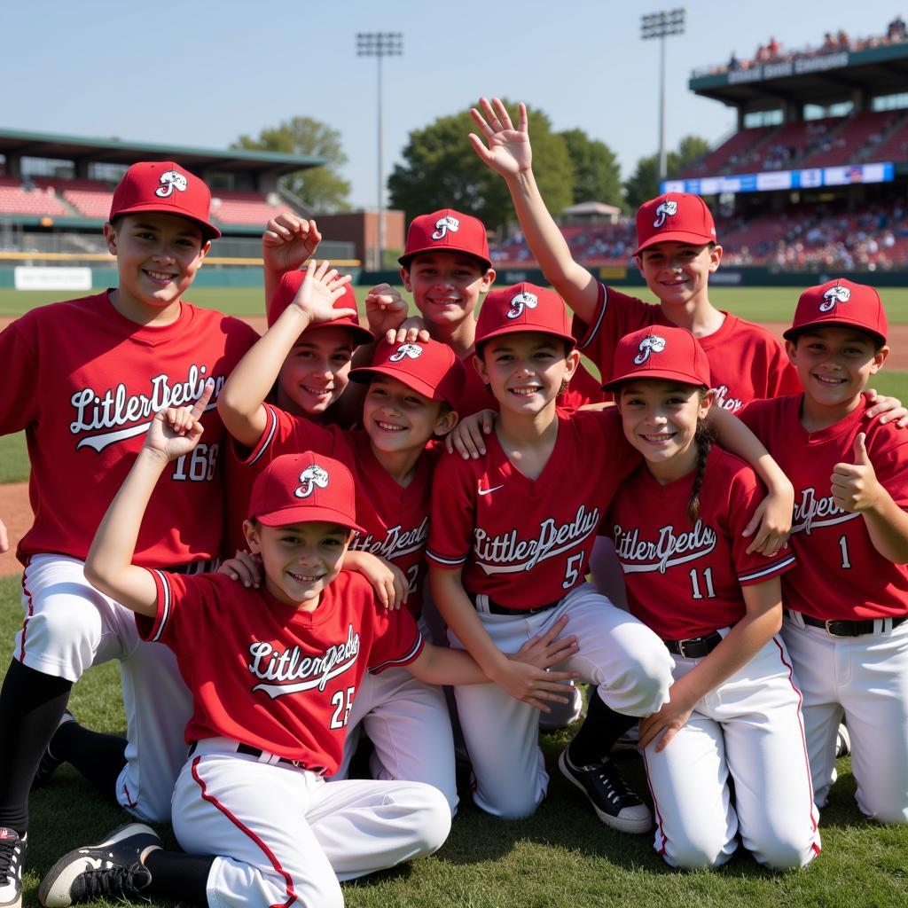 A team celebrates their victory at the Little League World Series.