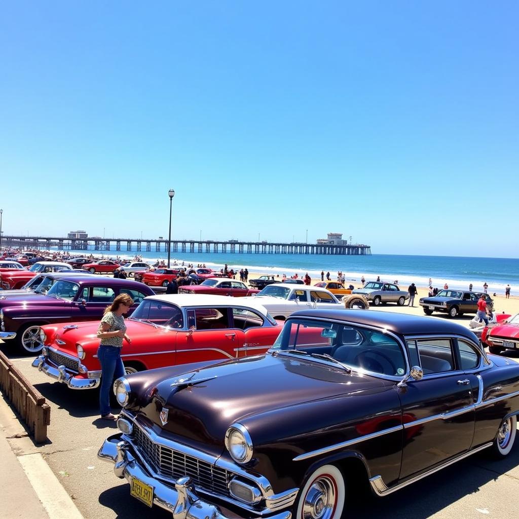 Classic Cars Lined Up at the Long Beach WA Rod Run