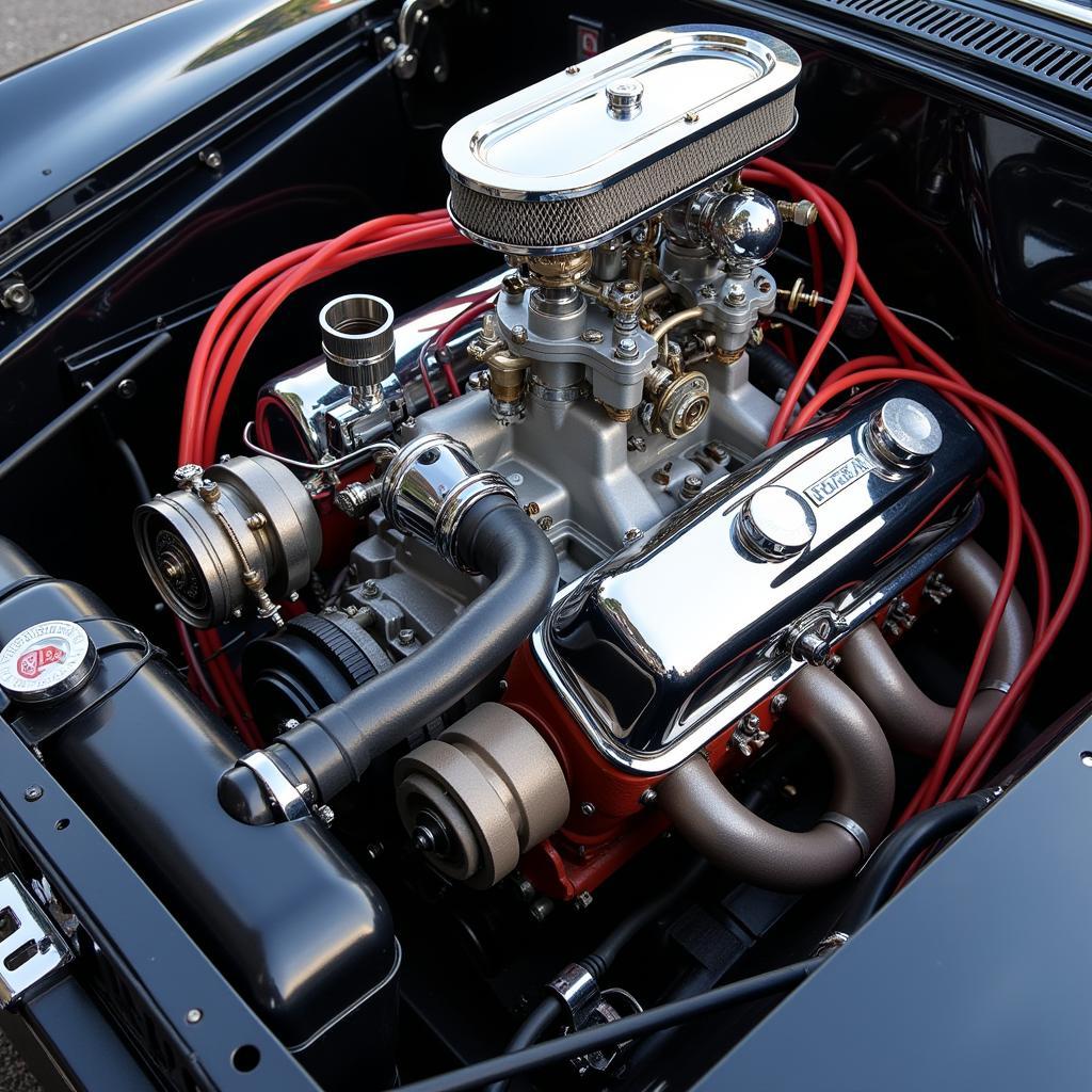 Close-up of a Classic Car Engine at the Rod Run