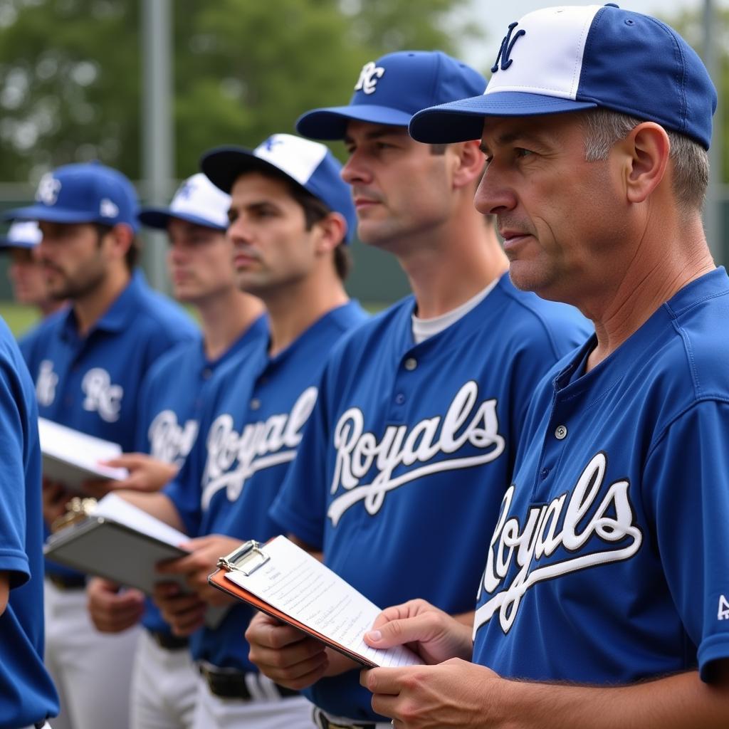 Scouts evaluating players at a baseball tryout