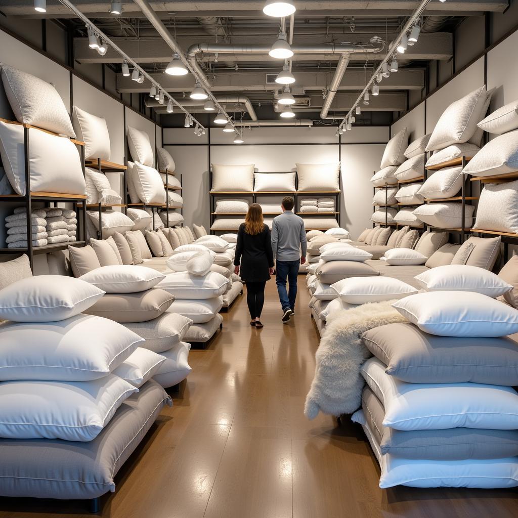 Browsing a wide variety of pillows in a Los Angeles store