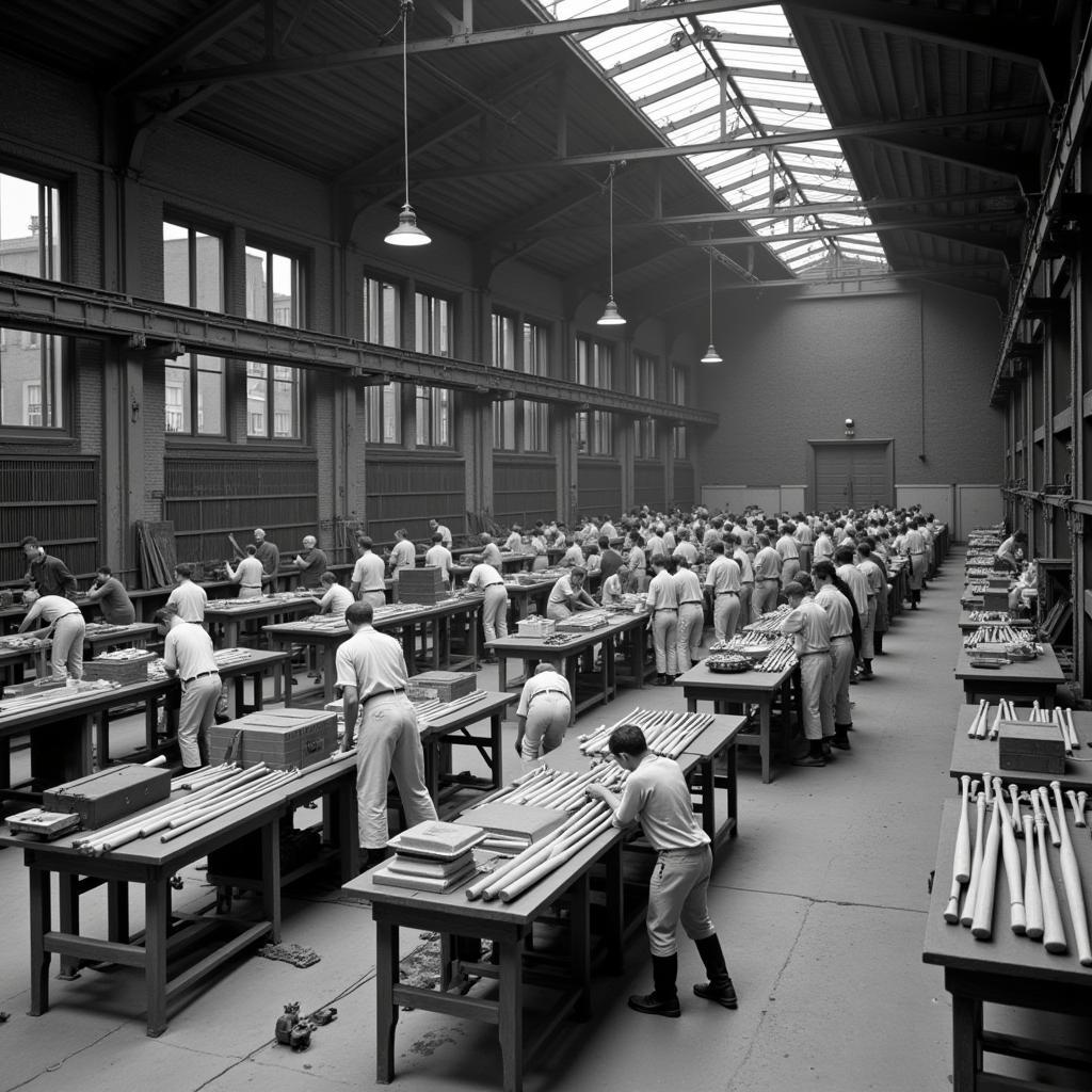 A vintage photo of the Louisville Slugger factory