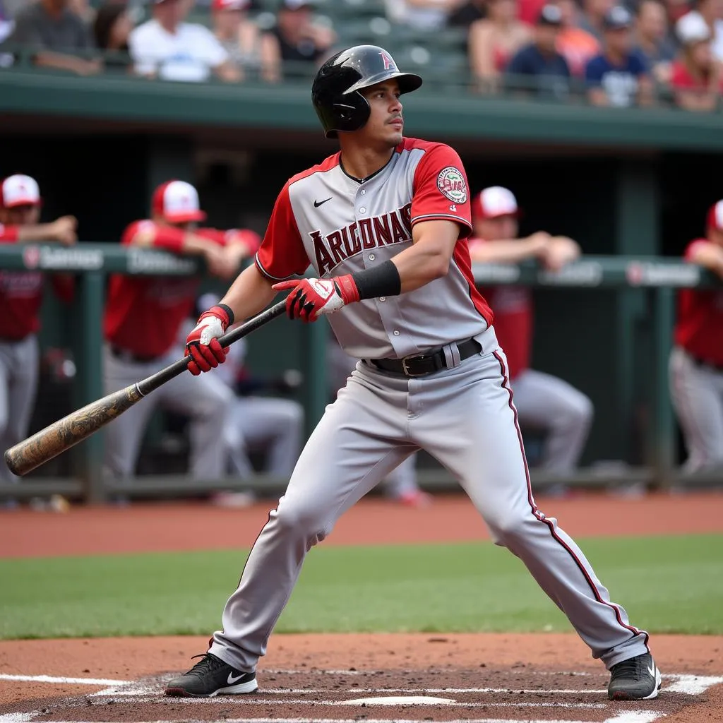 Luis Gonzalez swinging the bat in his Diamondbacks jersey