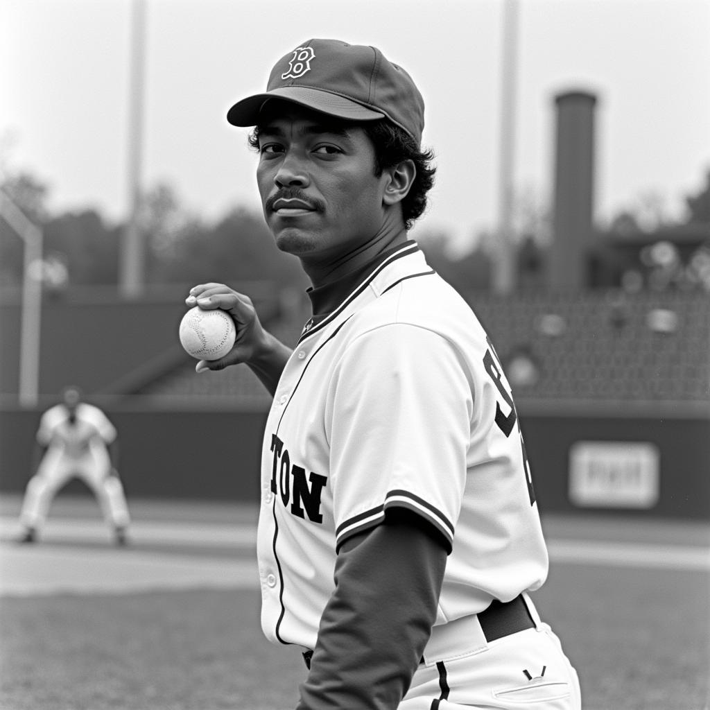 Luis Tiant pitching for the Boston Red Sox