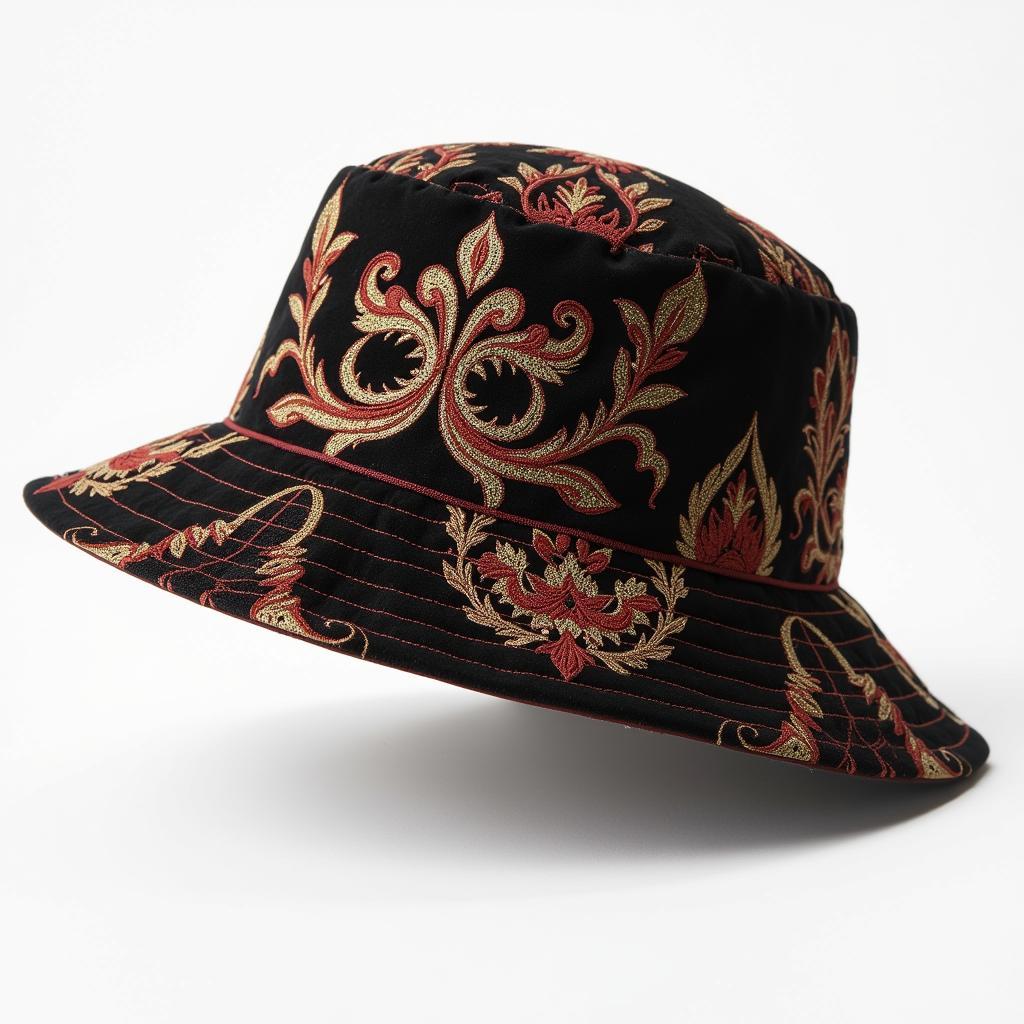 A close-up of a designer bucket hat