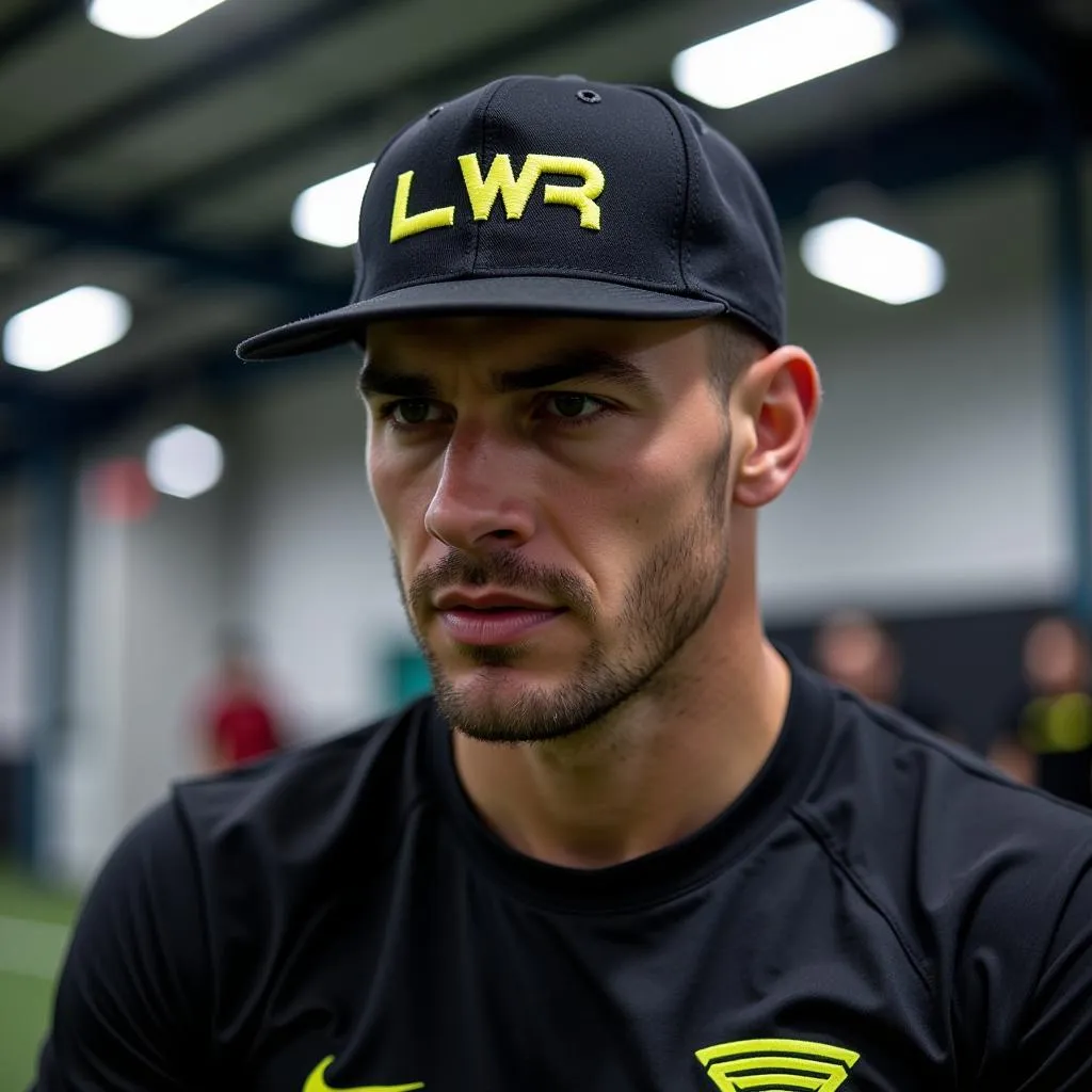 Footballer training with an LWR hat