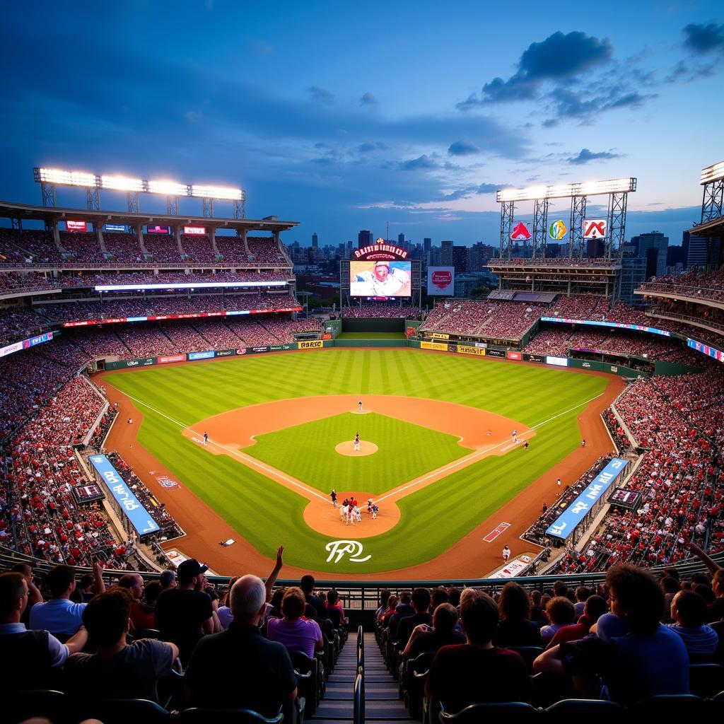 Major League Baseball Stadium Packed with Fans