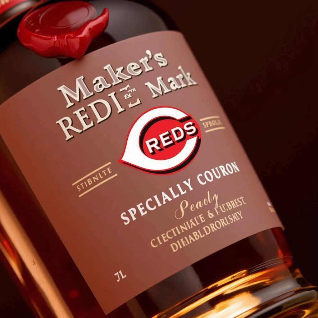 Maker's Mark Bourbon Bottle with Cincinnati Reds Logo