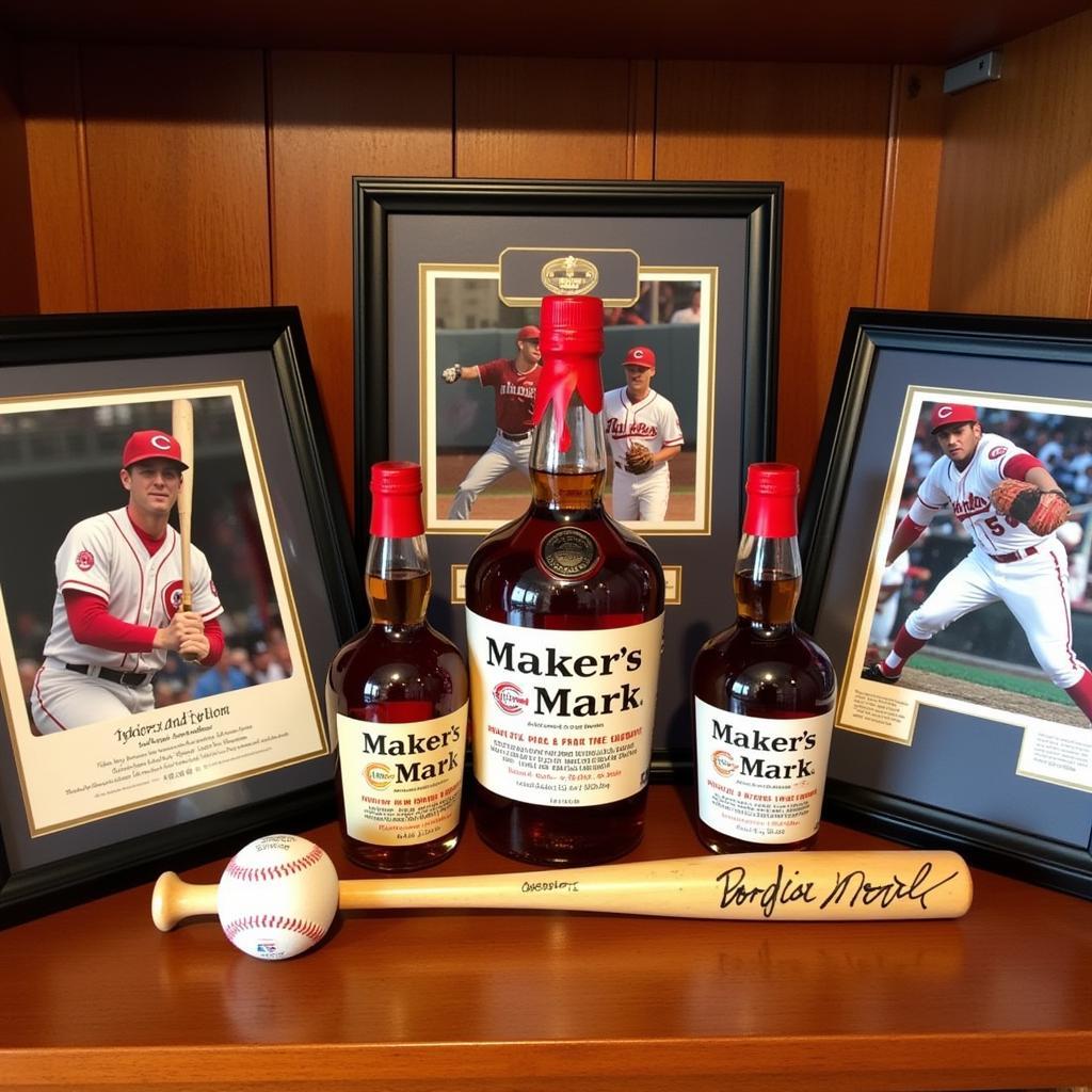 Display of Maker's Mark Cincinnati Reds Collectibles