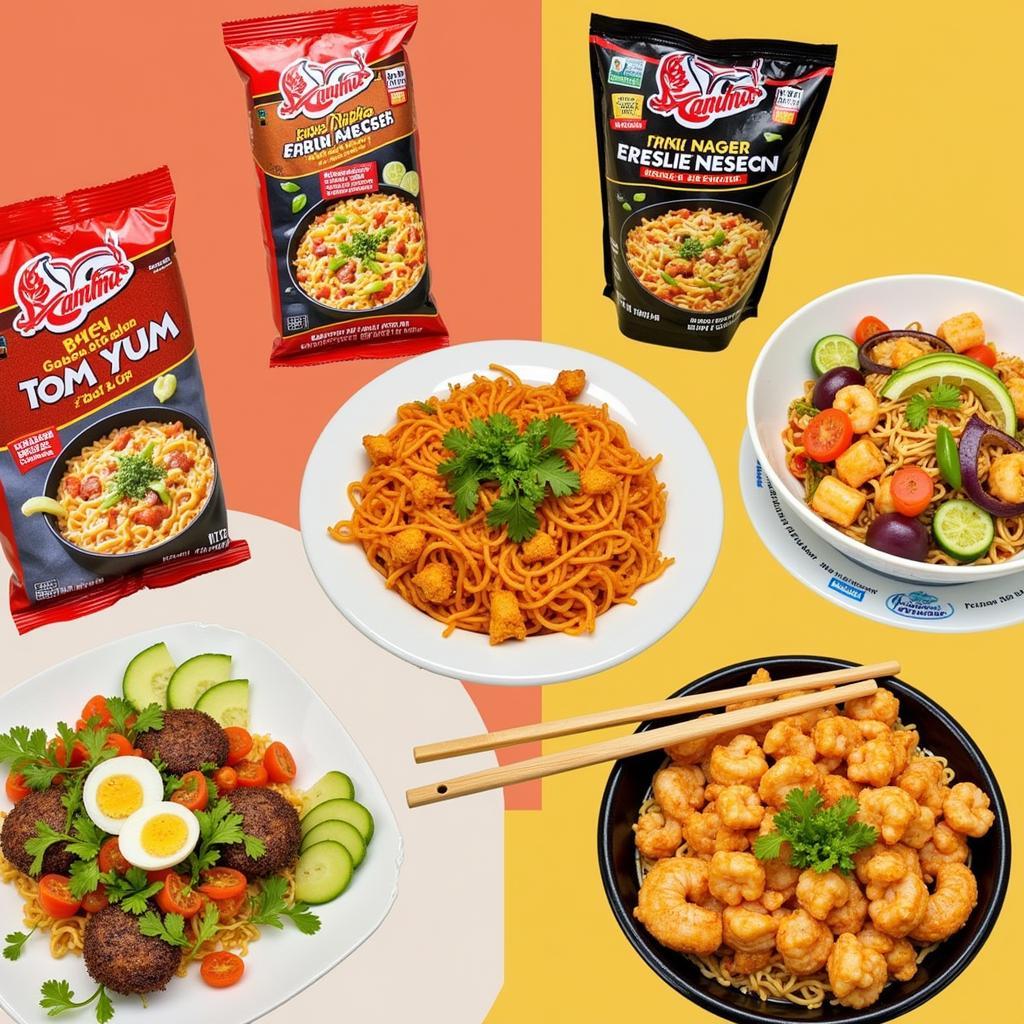 A variety of Mama noodles flavors