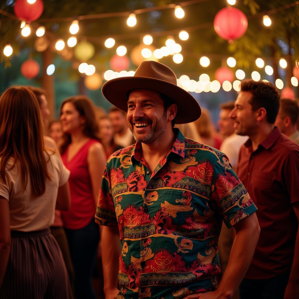 A man enjoying a Cinco de Mayo celebration in a festive Hawaiian shirt