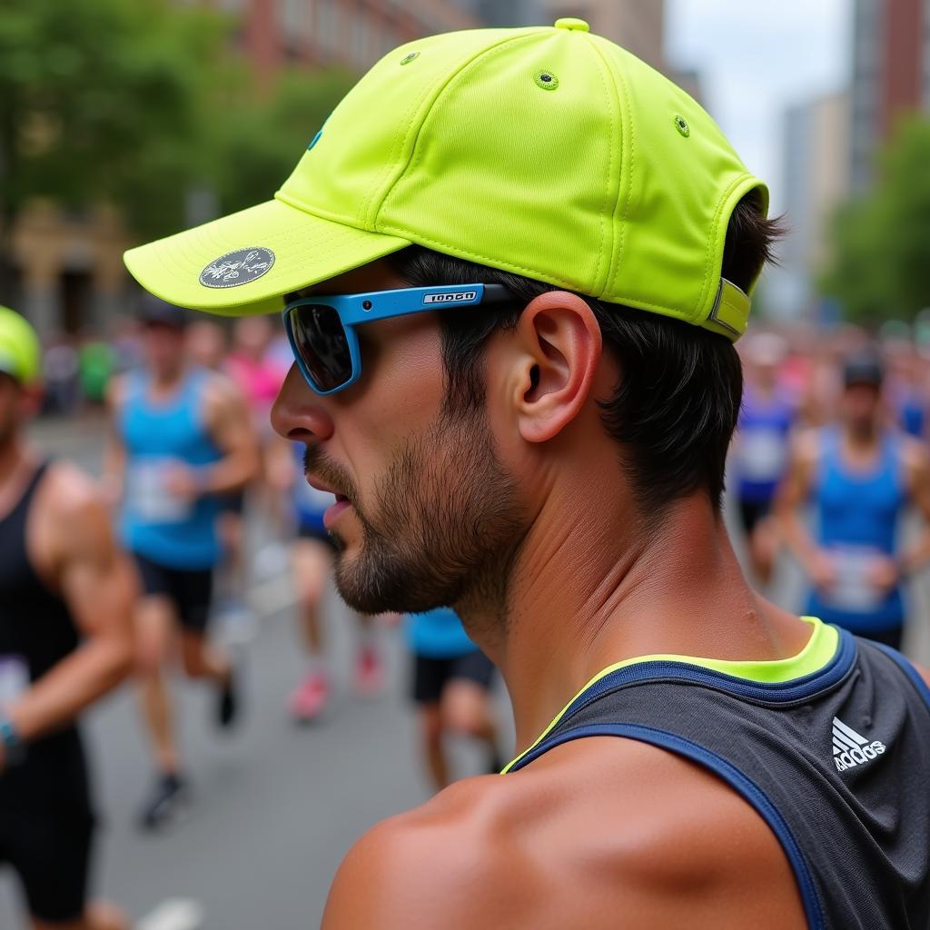 Man Wearing a Dad Running Hat During Marathon