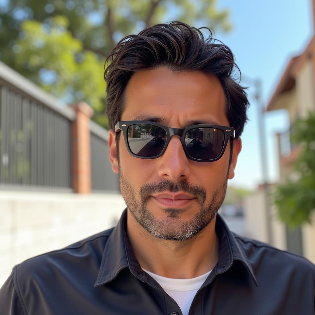 Man Wearing End of Watch Sunglasses Outdoors