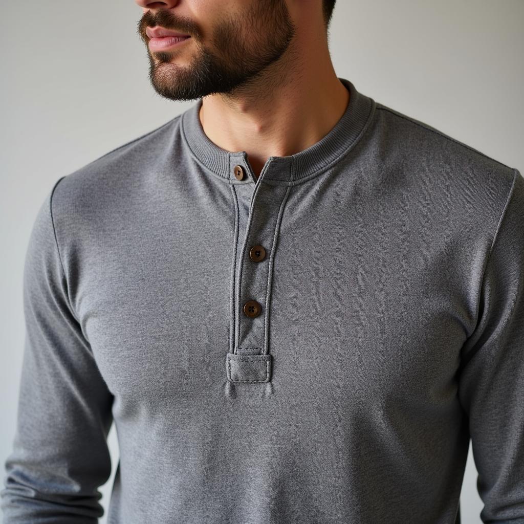 Man sporting a grey vintage henley sweater