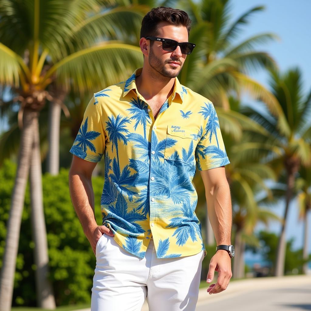 Man in Yellow and Blue Hawaiian Shirt